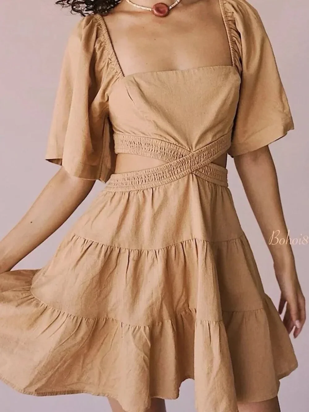 NWT Free People Cross Of Sunlight Cutout Smocked Mini Dress Size XS